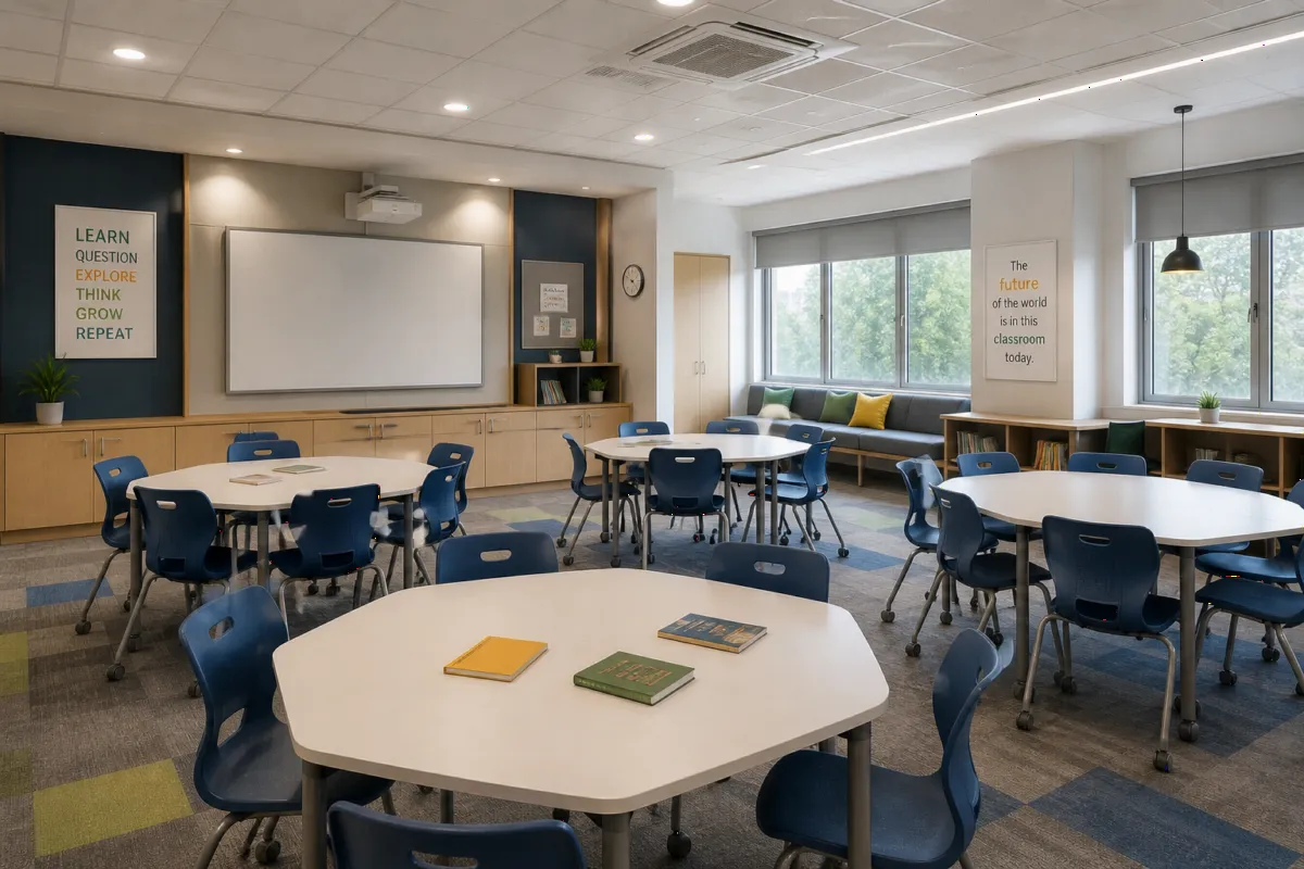 Education space with collaborative furniture
